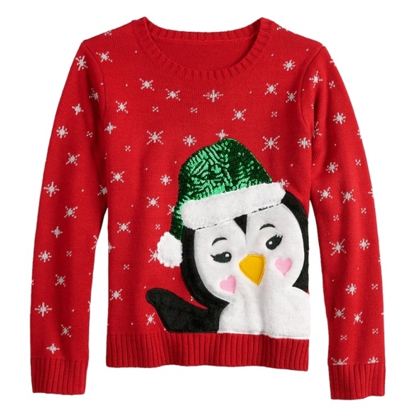 It's Our Time Shirts & Tops Christmas Penguin Sweater Girls Nwt